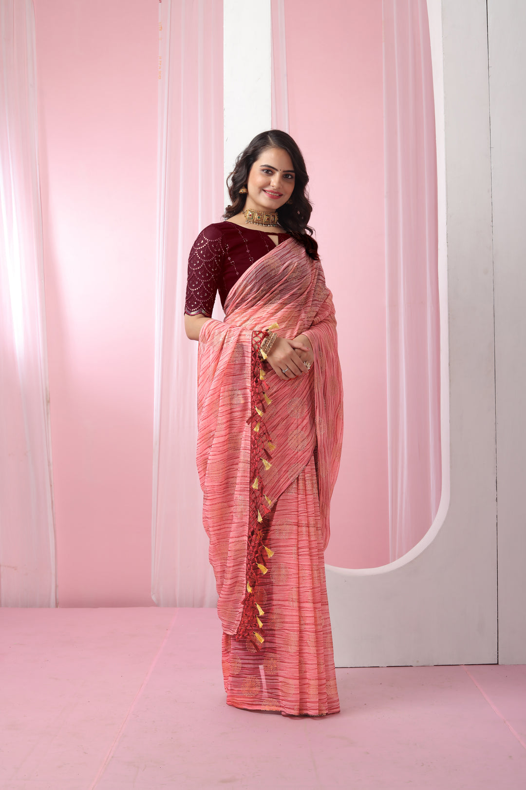 Georgette Saree with Art-Silk Blouse | Sequence Work | Designer-Printed | Traditional Wedding Party Wear