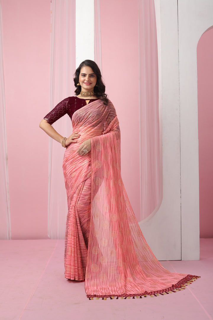 Georgette Saree with Art-Silk Blouse | Sequence Work | Designer-Printed | Traditional Wedding Party Wear