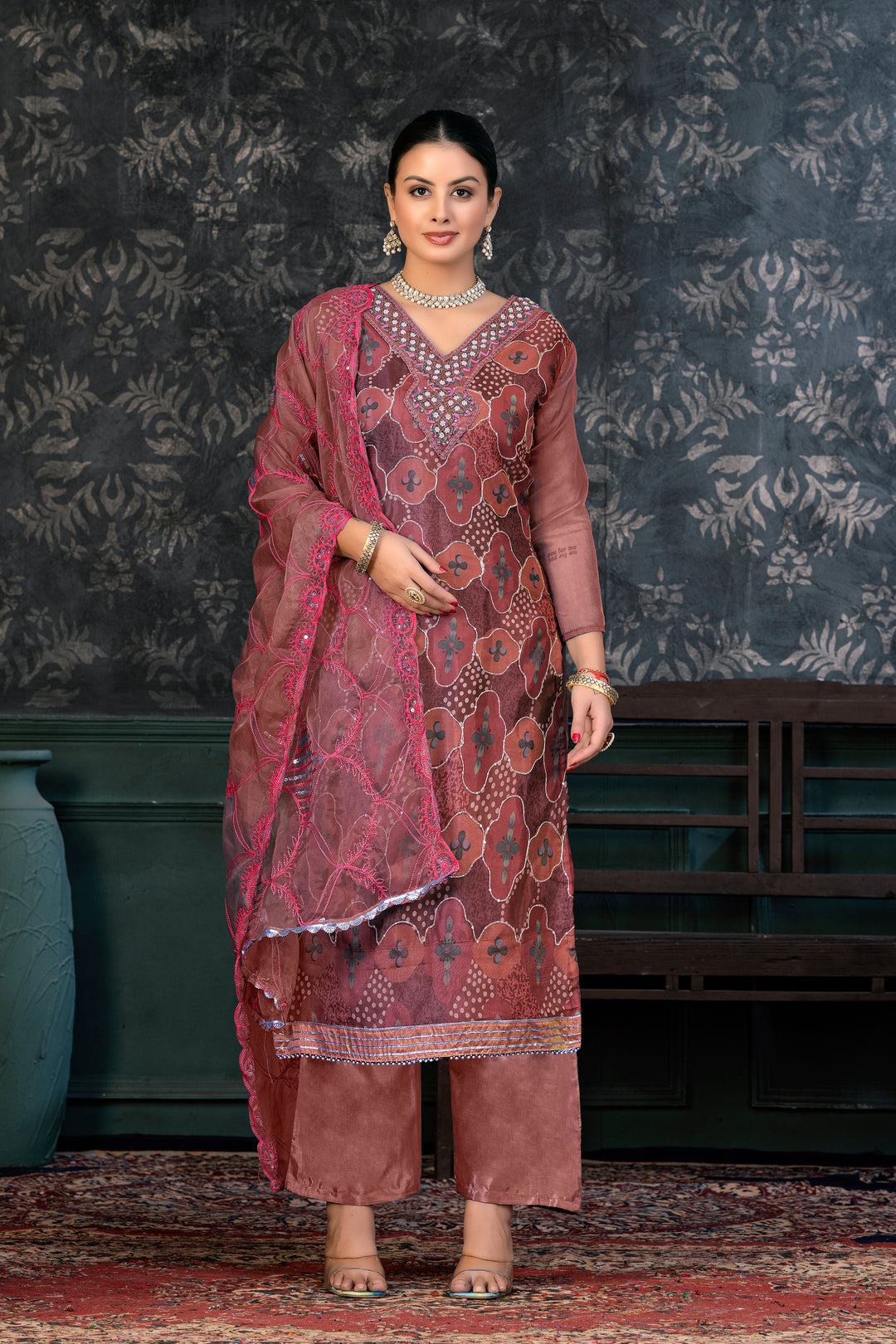 Elegant Organza Kurtis Set | Hand-Embroidered Santoon for Special Events