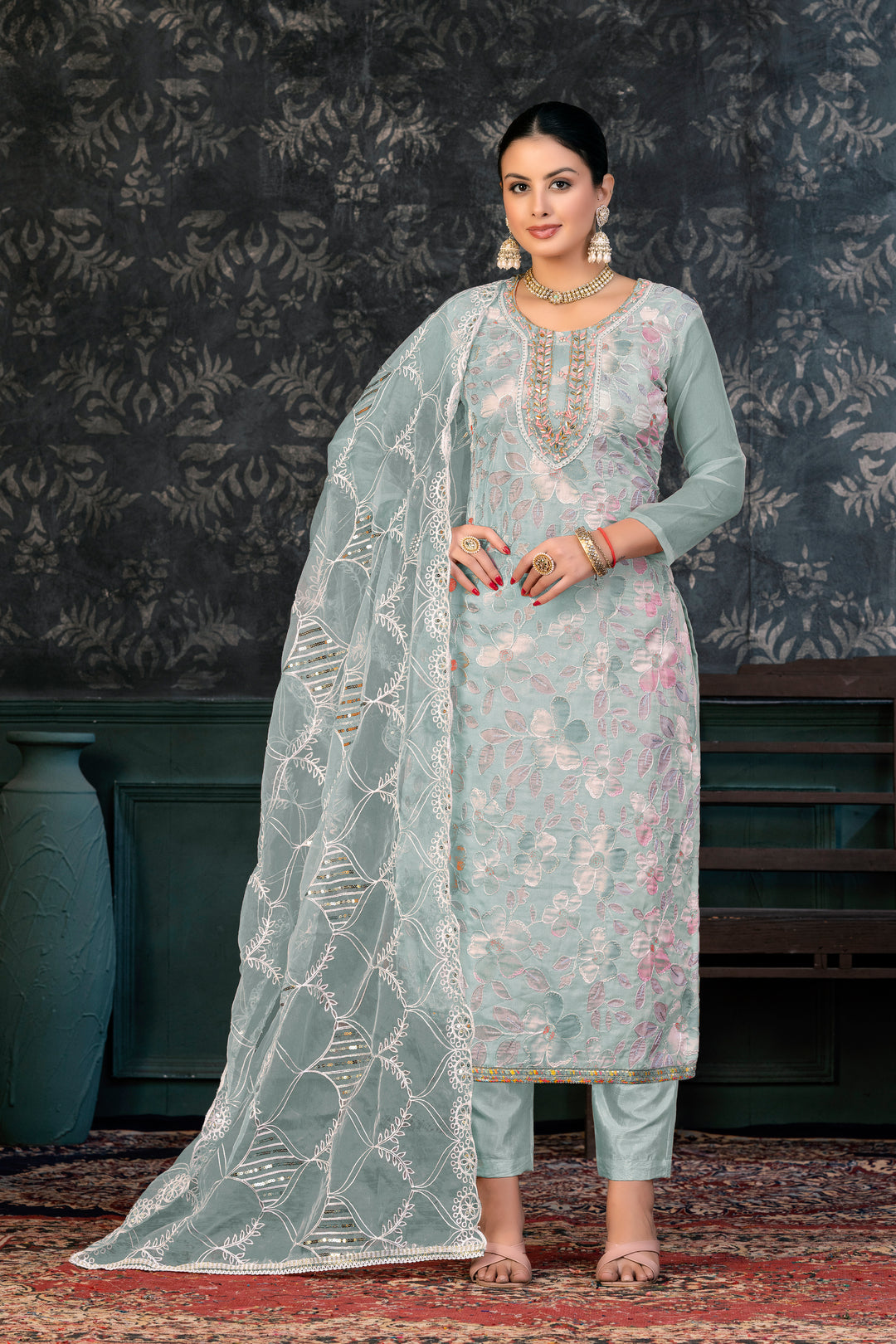 Elegant Organza Kurtis Set with Hand-Embroidery | Perfect for Festive Occasions