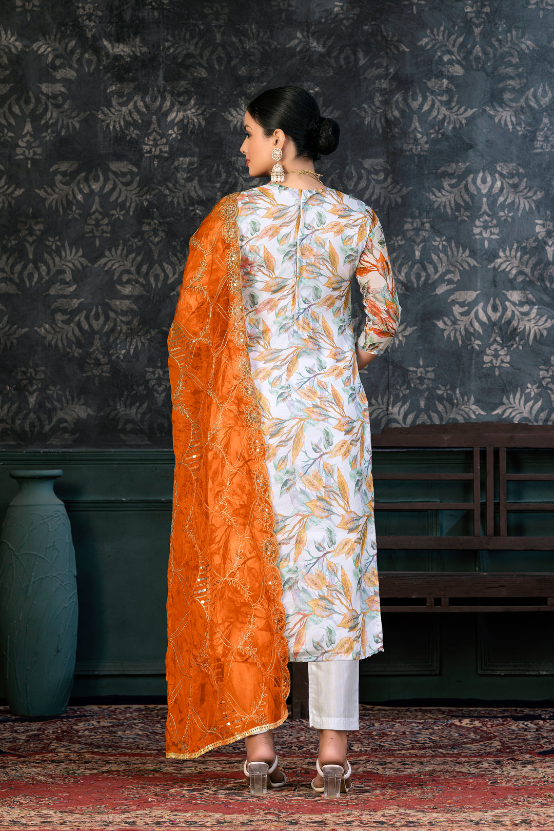 Elegant Organza Kurtis Set with Hand-Work | Three-Quarter Sleeve Party Wear