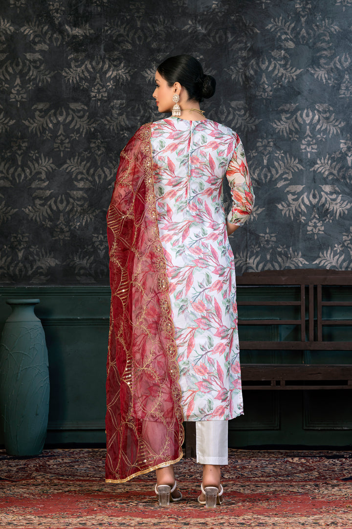 Elegant Organza Kurtis Set with Hand-Work | Three-Quarter Sleeve Party Wear