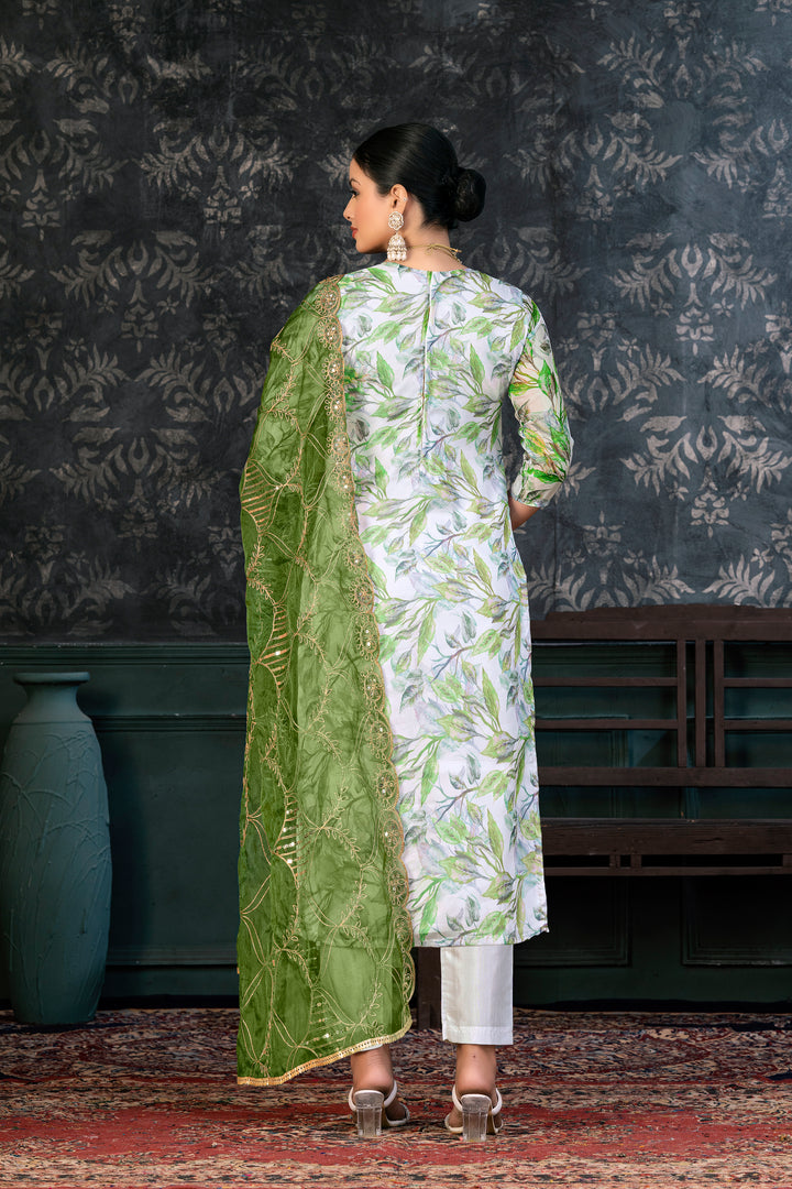 Elegant Organza Kurtis Set with Hand-Work | Three-Quarter Sleeve Party Wear