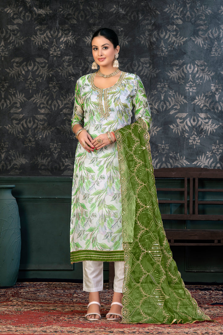 Elegant Organza Kurtis Set with Hand-Work | Three-Quarter Sleeve Party Wear