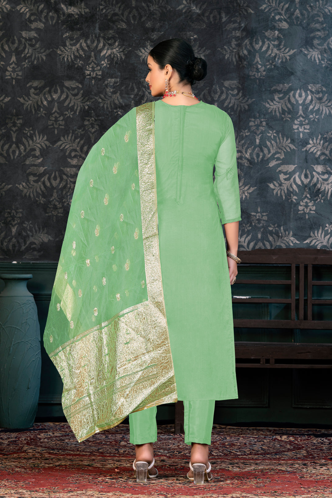 Organza Kurtis Set | Banarasi-Printed Party Outfit for Ceremonial Events