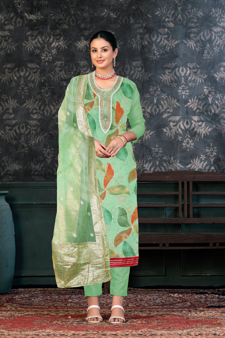 Organza Kurtis Set | Banarasi-Printed Party Outfit for Ceremonial Events