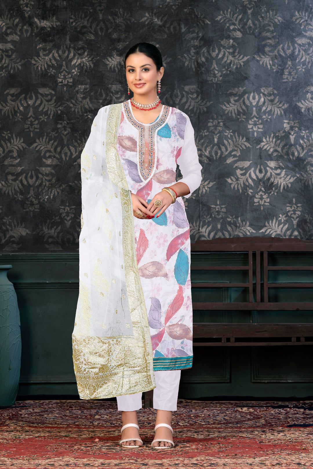 Organza Kurtis Set | Banarasi-Printed Party Outfit for Ceremonial Events