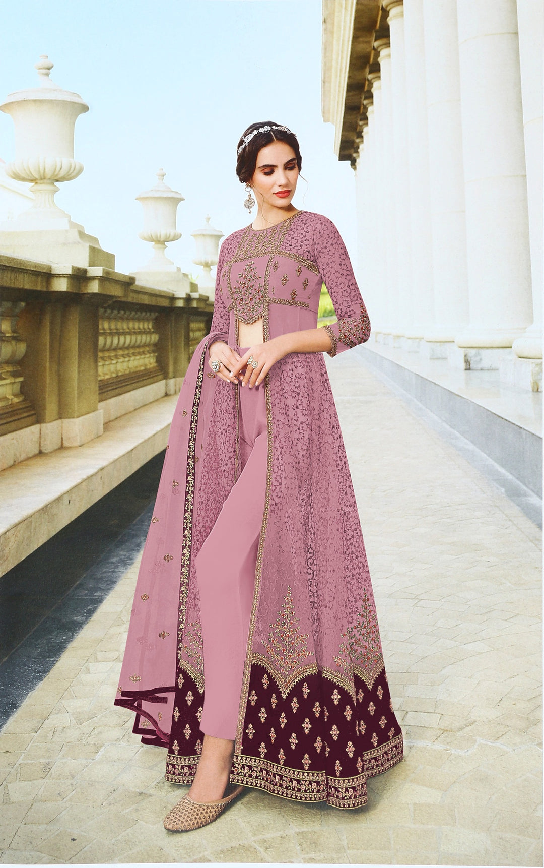 Elegant Embroidered Anarkali | Net Top & Santoon Bottom | Party Wear