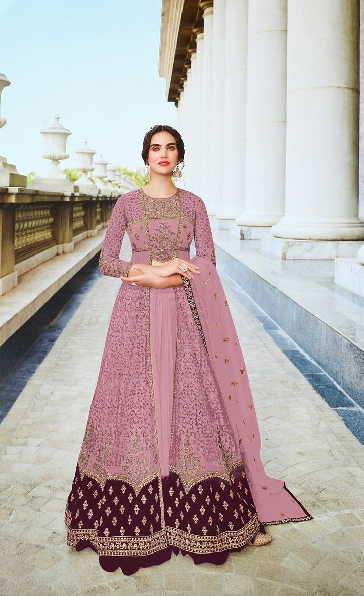 Elegant Embroidered Anarkali | Net Top & Santoon Bottom | Party Wear