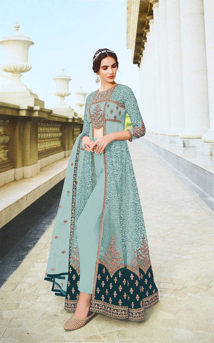 Elegant Embroidered Anarkali | Net Top & Santoon Bottom | Party Wear