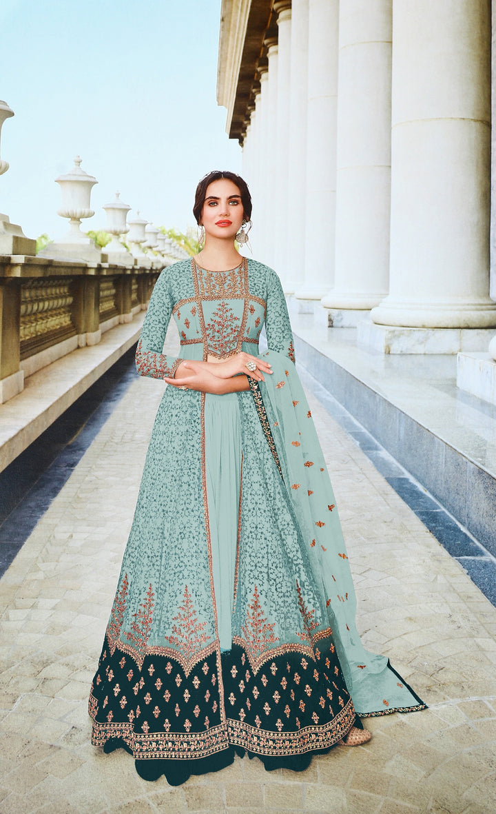 Elegant Embroidered Anarkali | Net Top & Santoon Bottom | Party Wear