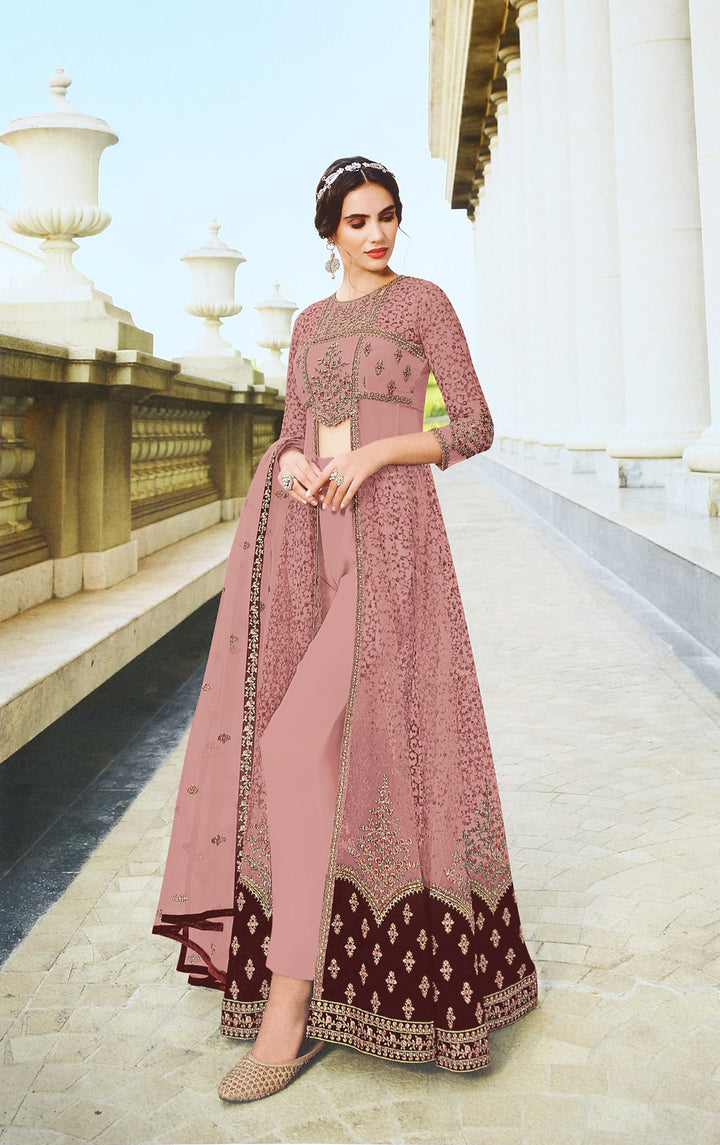 Elegant Embroidered Anarkali | Net Top & Santoon Bottom | Party Wear