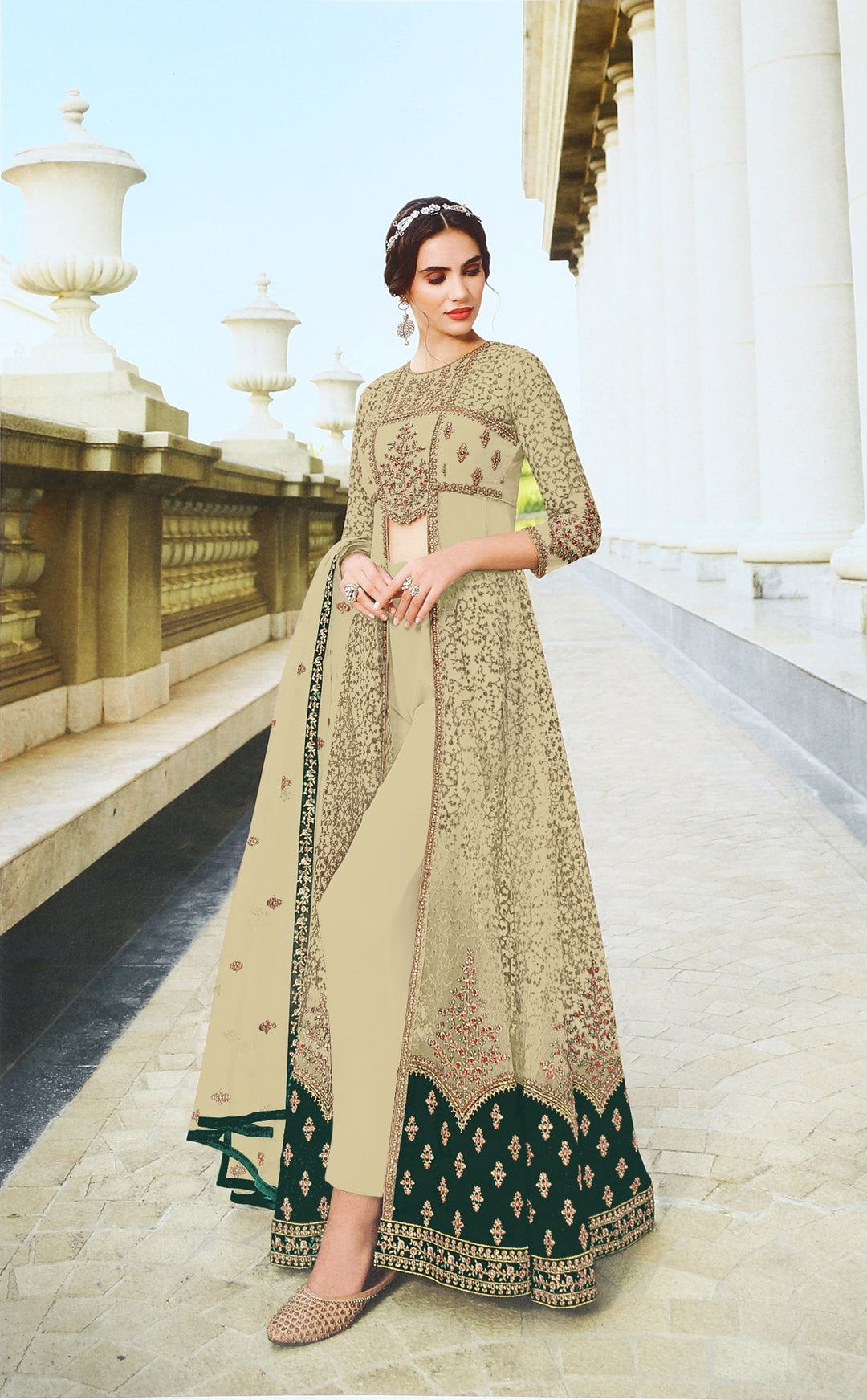 Elegant Embroidered Anarkali | Net Top & Santoon Bottom | Party Wear