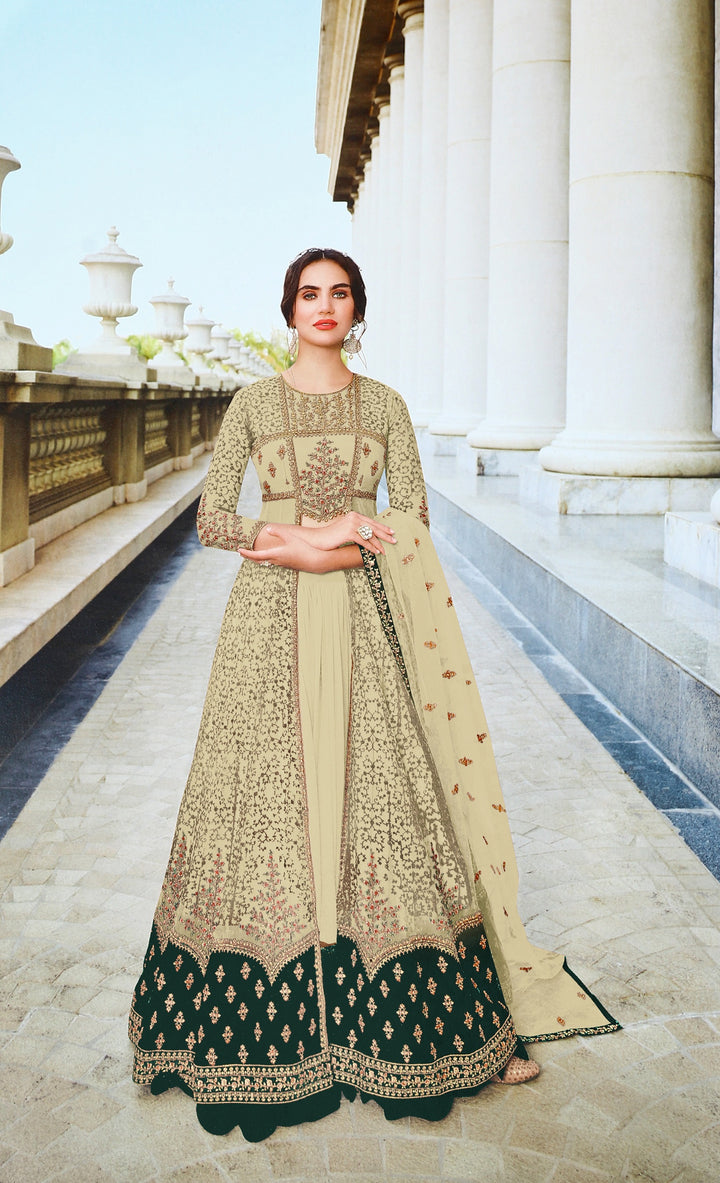 Elegant Embroidered Anarkali | Net Top & Santoon Bottom | Party Wear