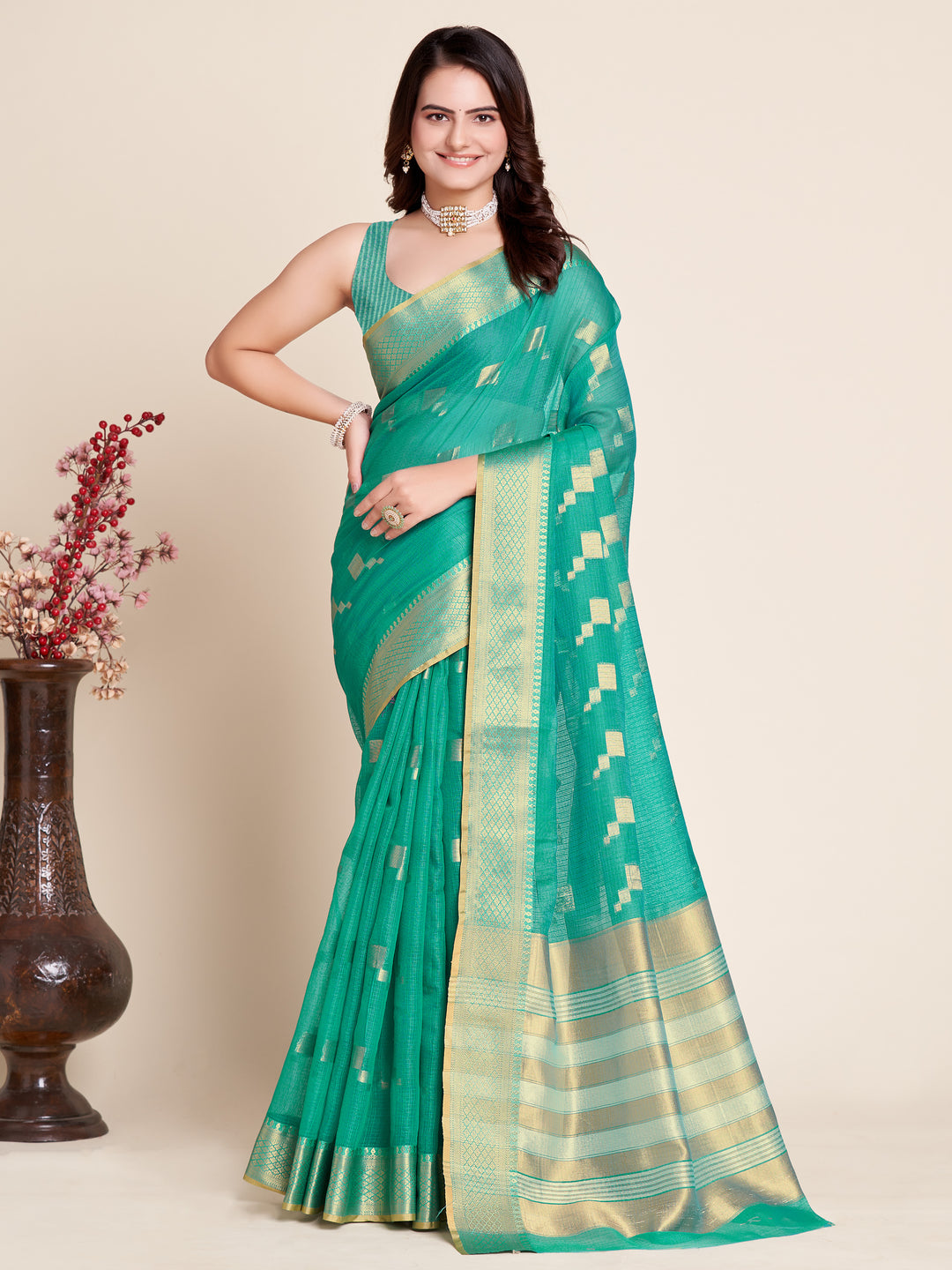 Kota-Doriya Jacquard Saree | Designer Weaving for Special Events & Parties