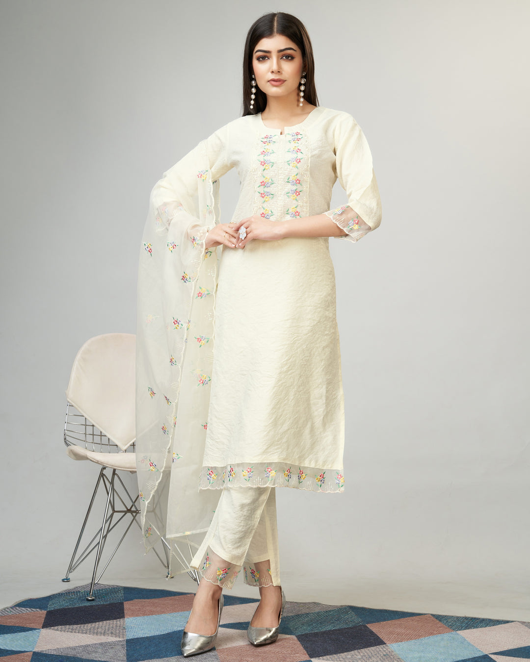 Viscose Kurtis Set with Embroidery Work | Three-Quarter Sleeve for Events