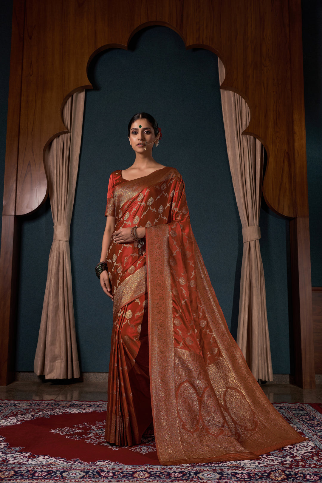 Designer Satin-Silk Saree | Woven Jari Work for Special Events & Weddings