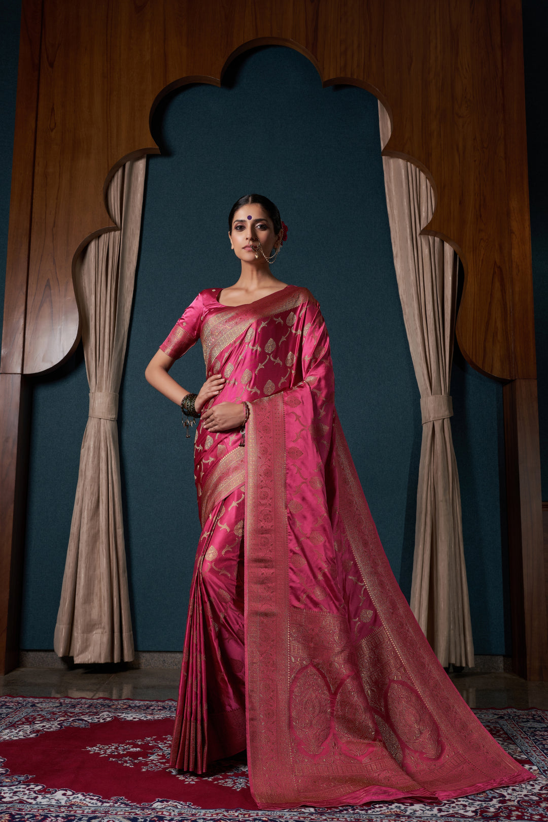 Designer Satin-Silk Saree | Woven Jari Work for Special Events & Weddings