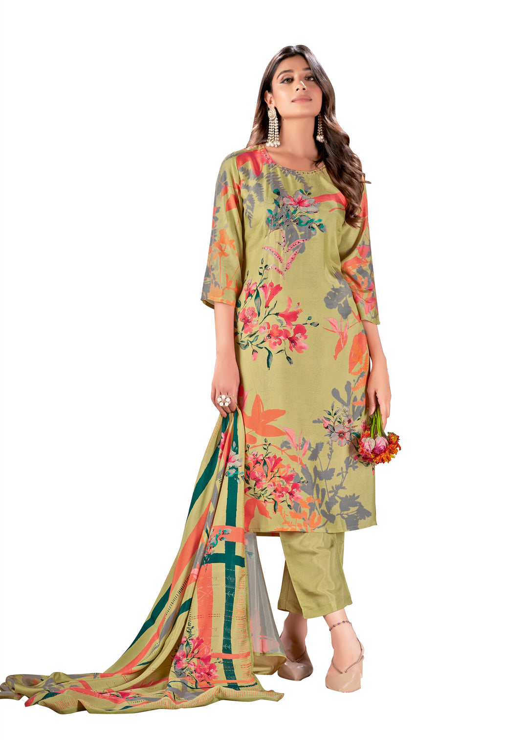 Designer Digital Printed Muslin Kurtis Set | Three-Quarter Sleeve for Events