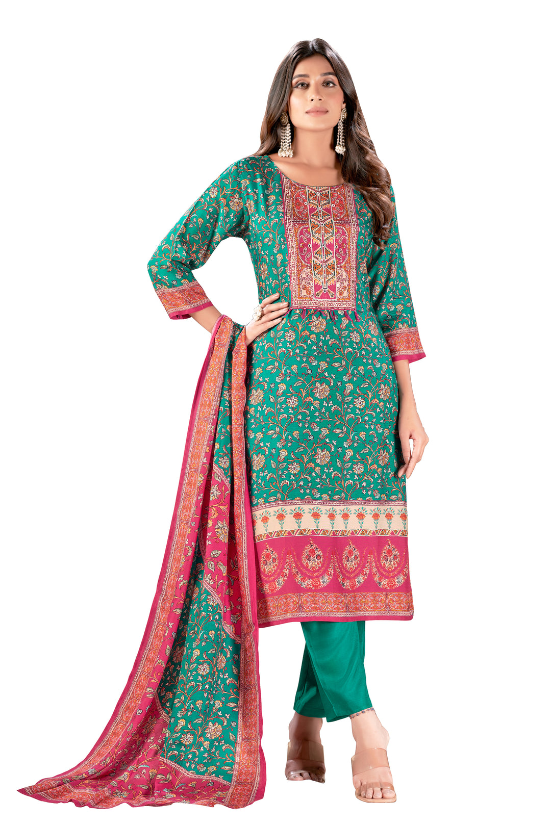 Designer Digital Printed Muslin Kurtis Set | Elegant 3/4 Sleeve for Events