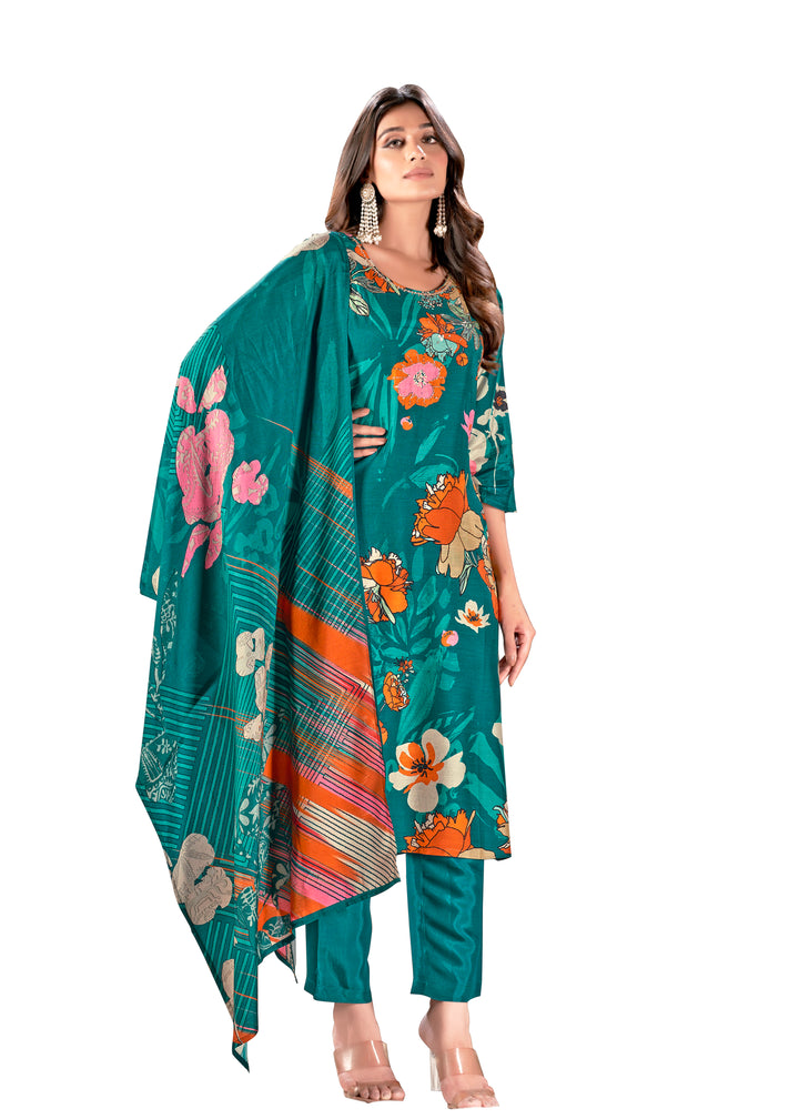 Designer Digital Printed Muslin Kurtis-Set | Elegant Three-Quarter Sleeve