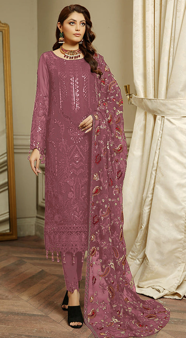 Elegant Georgette Kurtis-Set with Thread & Sequins for Special Events | Full-Length Round Neck