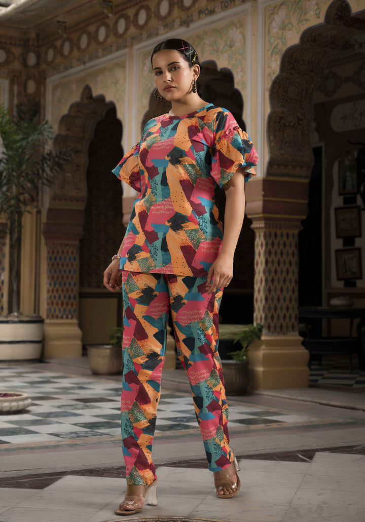 Multi-Color Muslin Co-Ord Set | Designer Digital Printed Top & Bottom