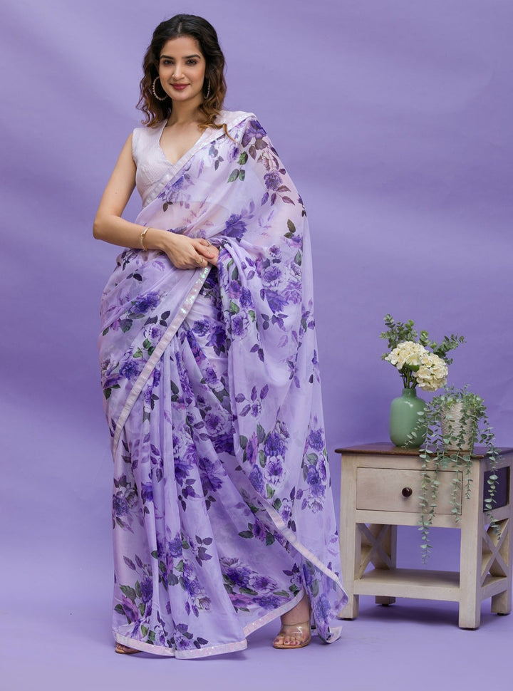 Designer Printed Chinon Saree with Mono-Banglori Blouse | Special Event Couture