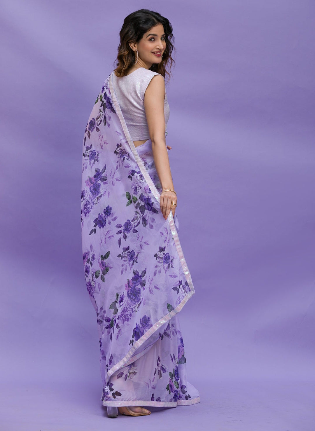 Designer Printed Chinon Saree with Mono-Banglori Blouse | Special Event Couture