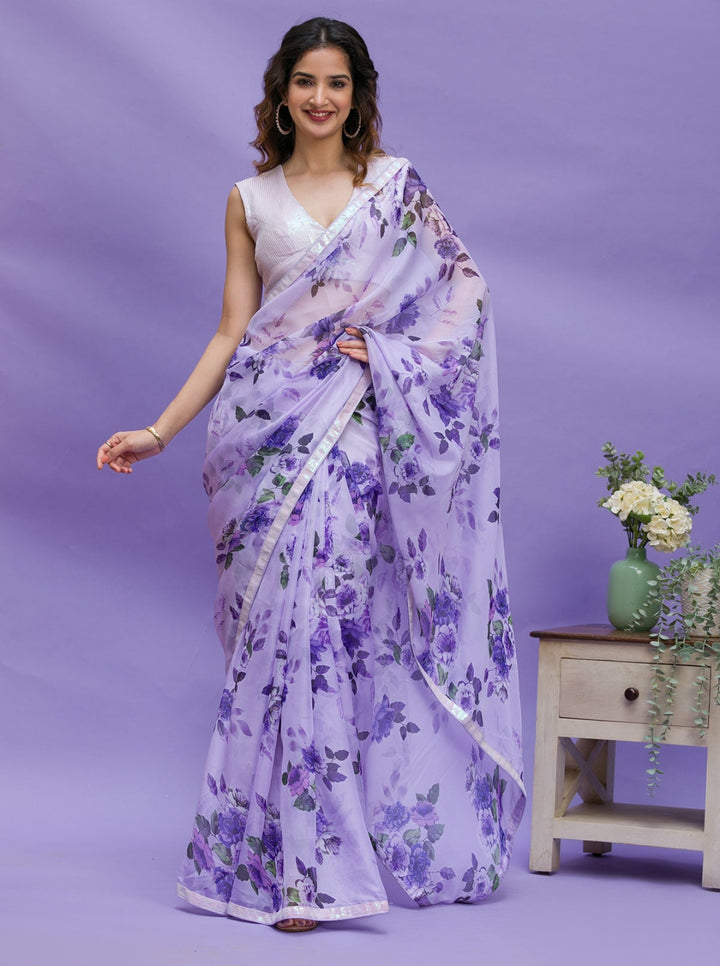 Designer Printed Chinon Saree with Mono-Banglori Blouse | Special Event Couture