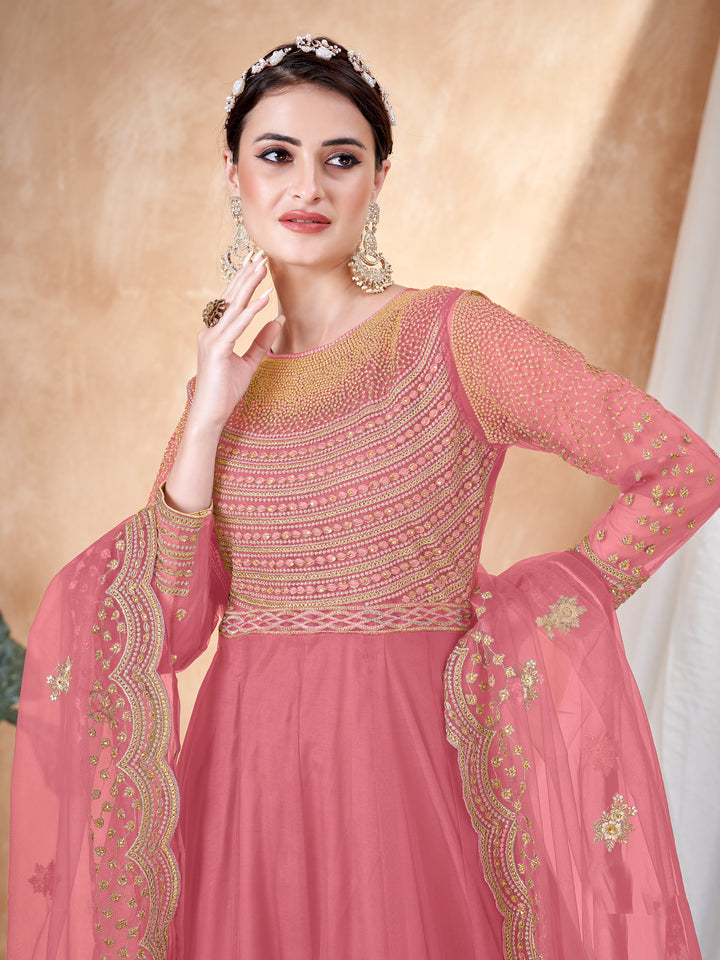 Heavy Designer Embroidery Anarkali | Net Top & Santoon Bottom for Events