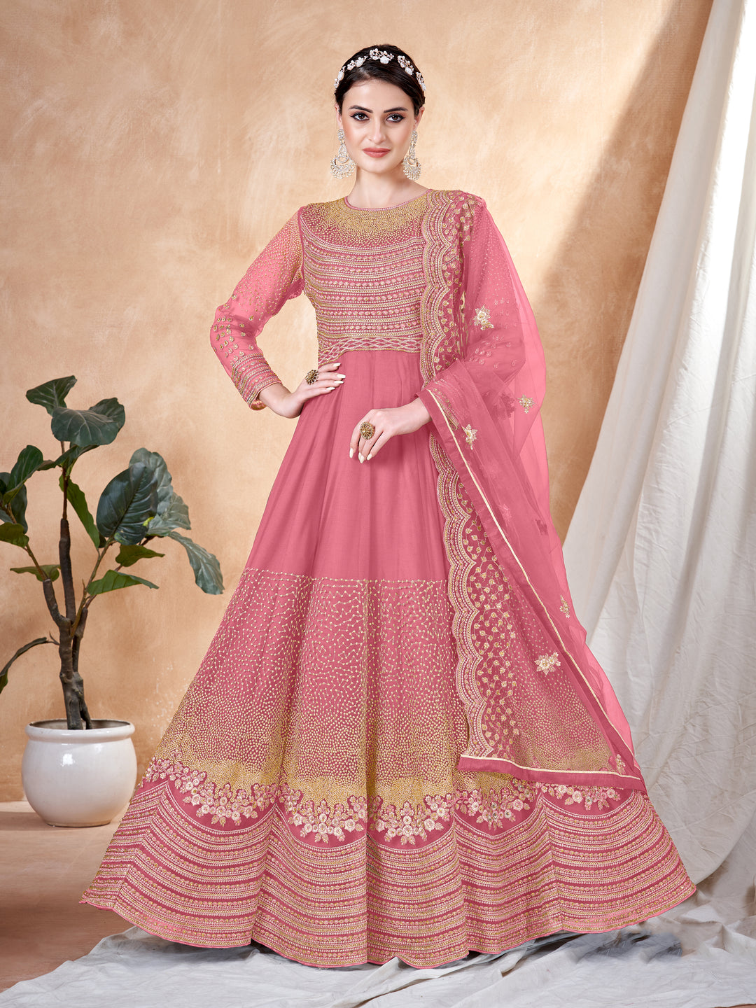 Heavy Designer Embroidery Anarkali | Net Top & Santoon Bottom for Events