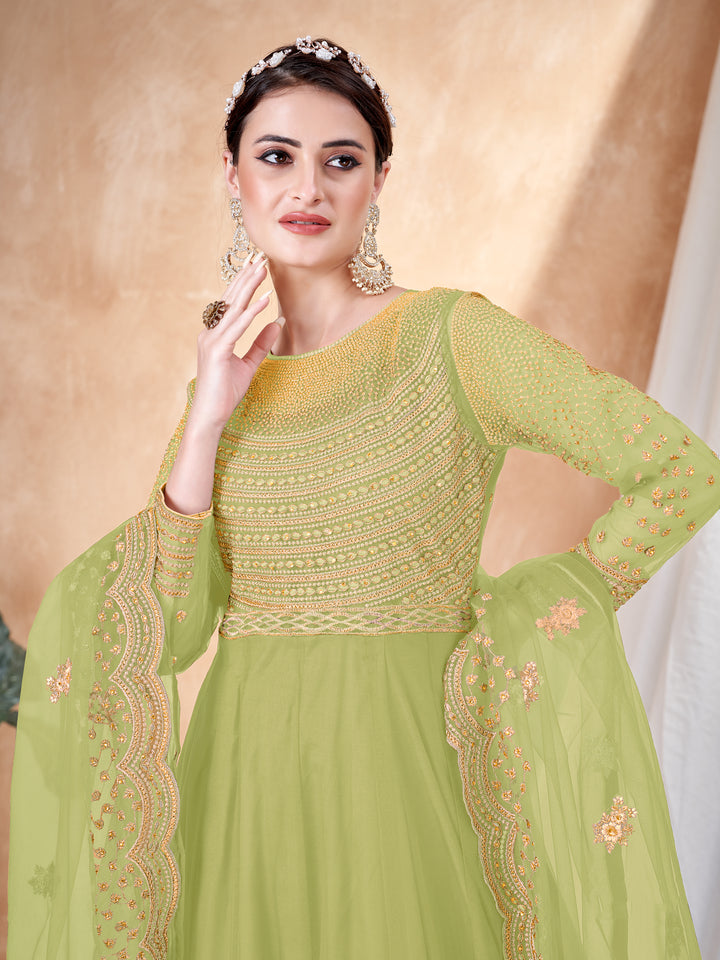 Heavy Designer Embroidery Anarkali | Net Top & Santoon Bottom for Events