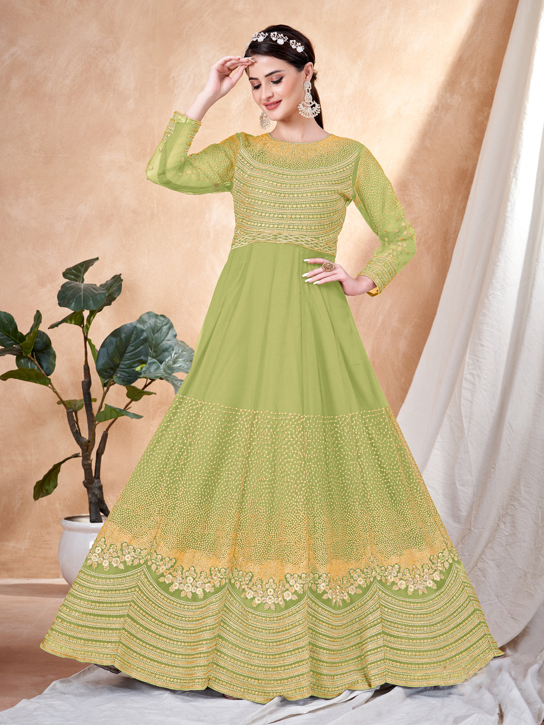 Heavy Designer Embroidery Anarkali | Net Top & Santoon Bottom for Events