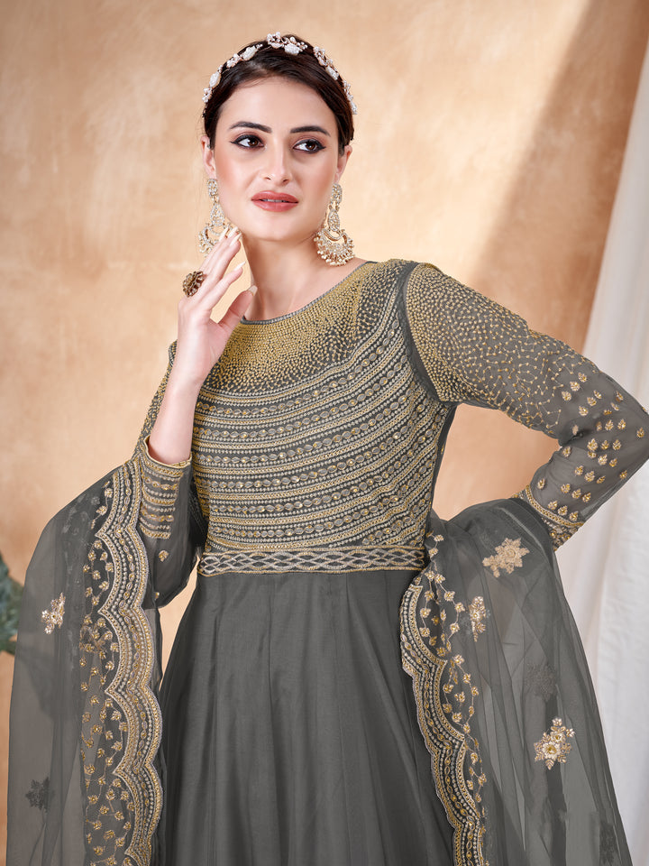 Heavy Designer Embroidery Anarkali | Net Top & Santoon Bottom for Events