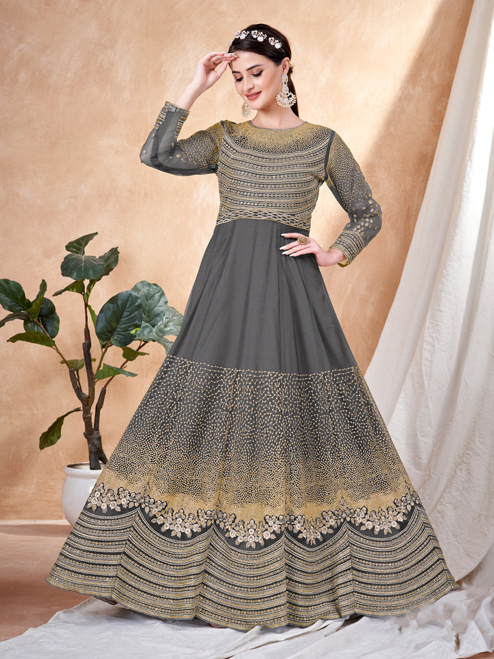 Heavy Designer Embroidery Anarkali | Net Top & Santoon Bottom for Events