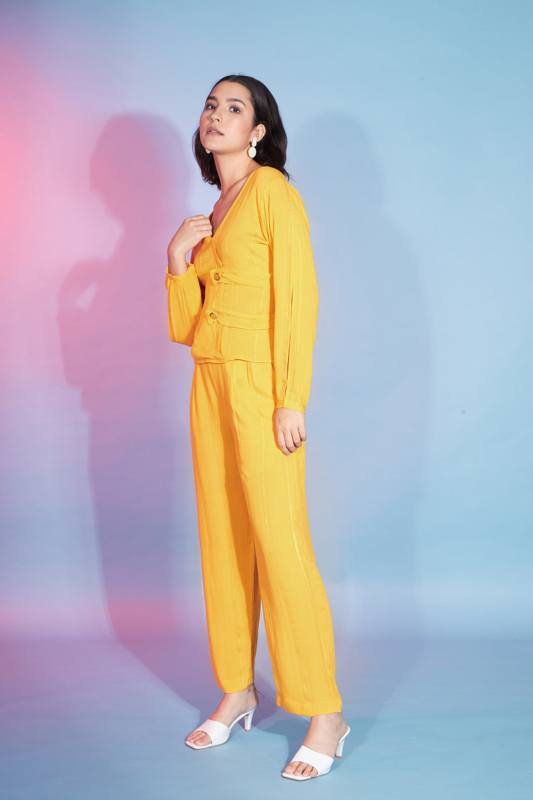 Yellow Viscose Rayon Co-Ord Set | Stylish Top & Bottom Combo