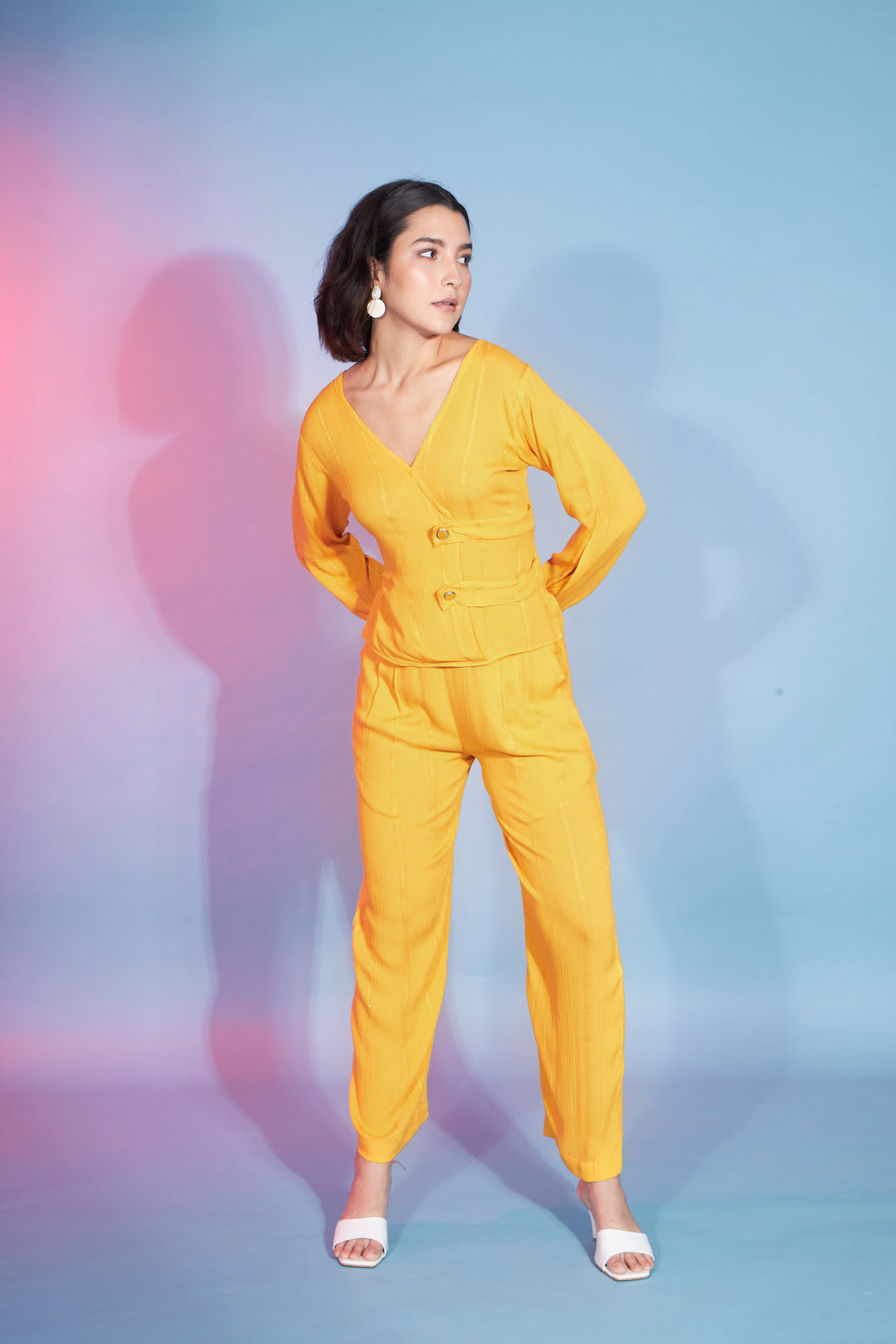 Yellow Viscose Rayon Co-Ord Set | Stylish Top & Bottom Combo