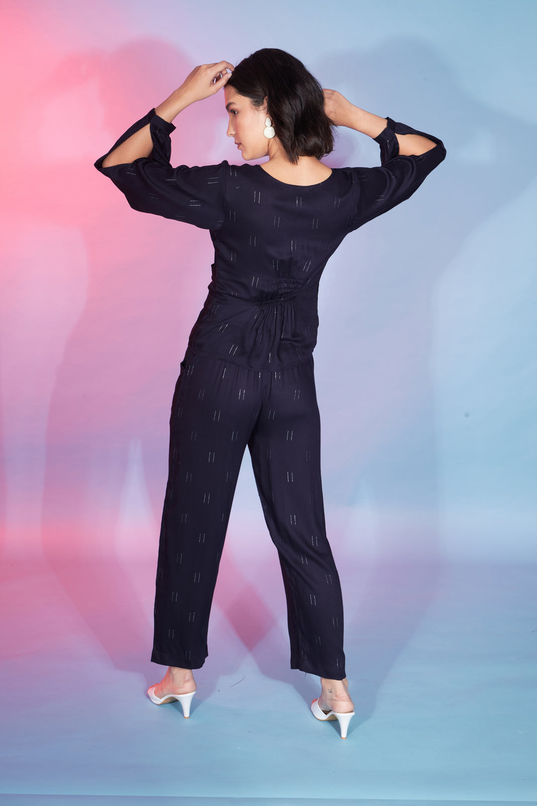 Navy Blue Viscose Rayon Co-Ord Set | Stylish Top & Bottom Combo