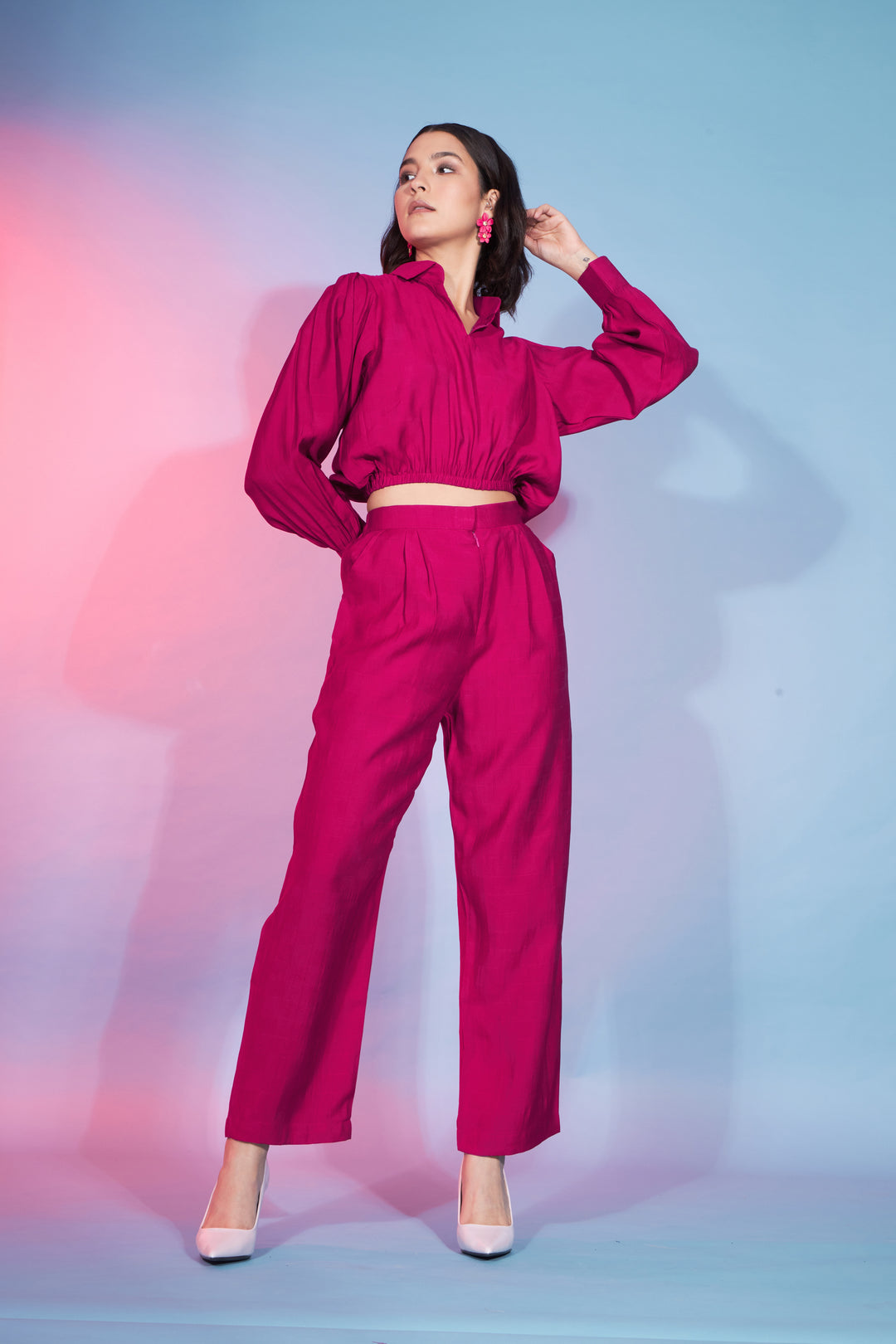 Bright Pink Viscose Rayon Co-Ord Set | Trendy Top & Bottom Combo