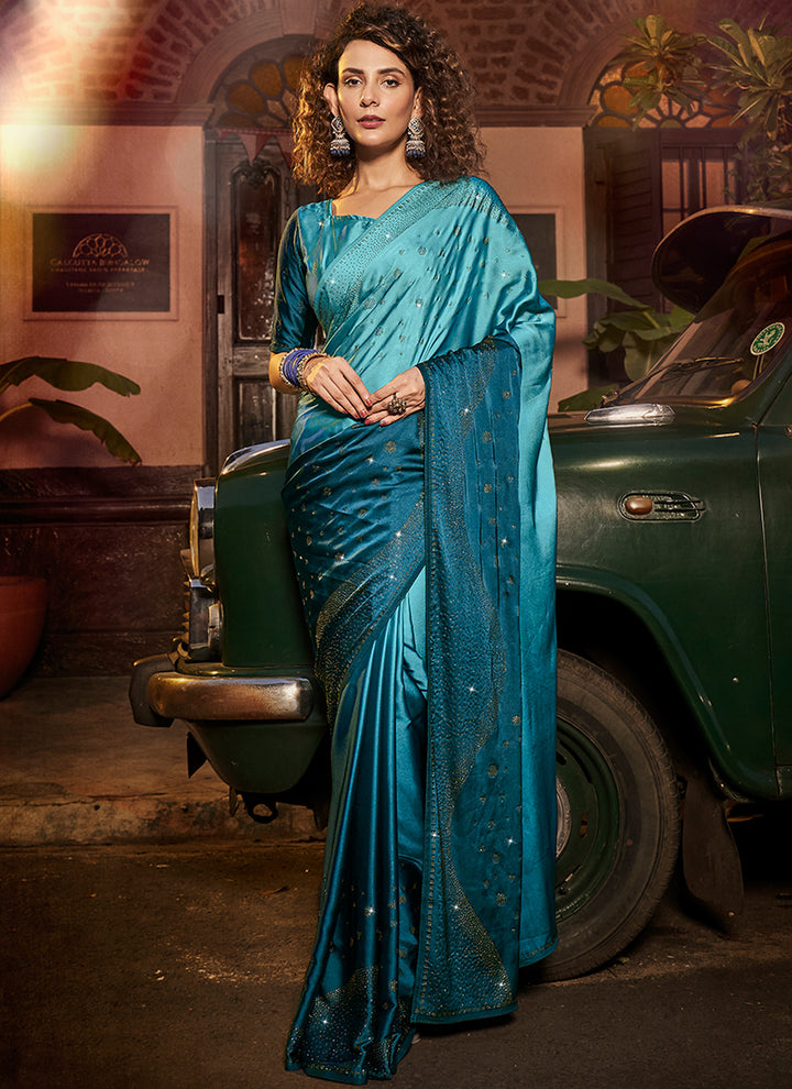 Elegant Satin & Georgette Saree | Heavy Swarovski Work for Special Events