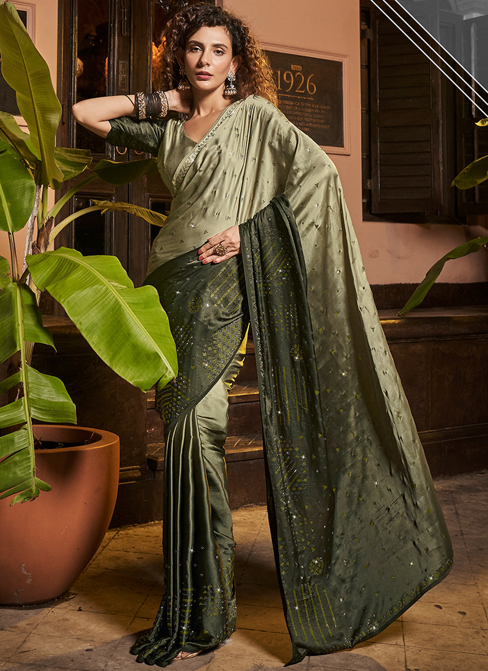 Elegant Satin & Georgette Saree | Heavy Swarovski Work for Special Events