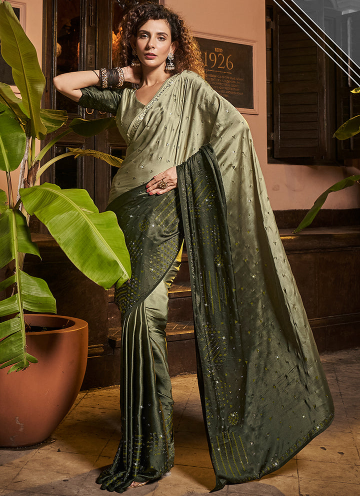 Elegant Satin & Georgette Saree | Heavy Swarovski Work for Special Events