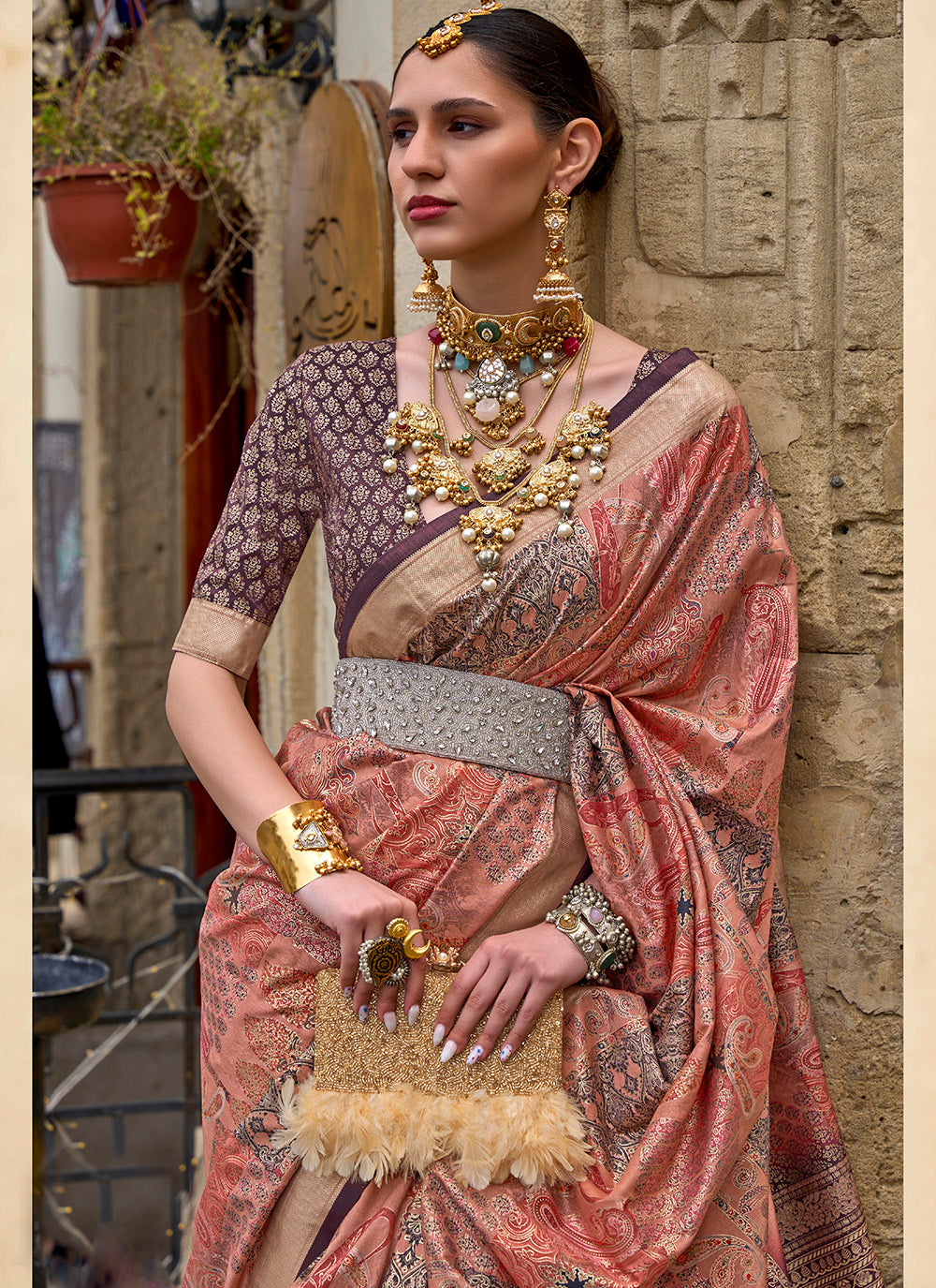 Designer V-P Silk Saree with Woven Jari Patta | Perfect for Special Events