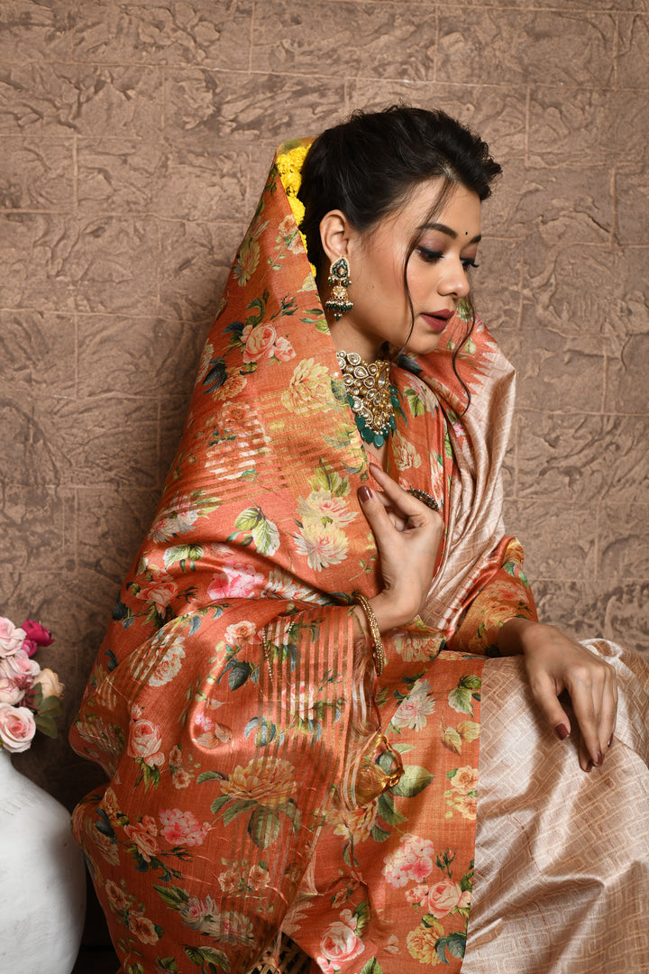 Designer Tussar Silk Saree | Elegant Printed Fabric for Special Events