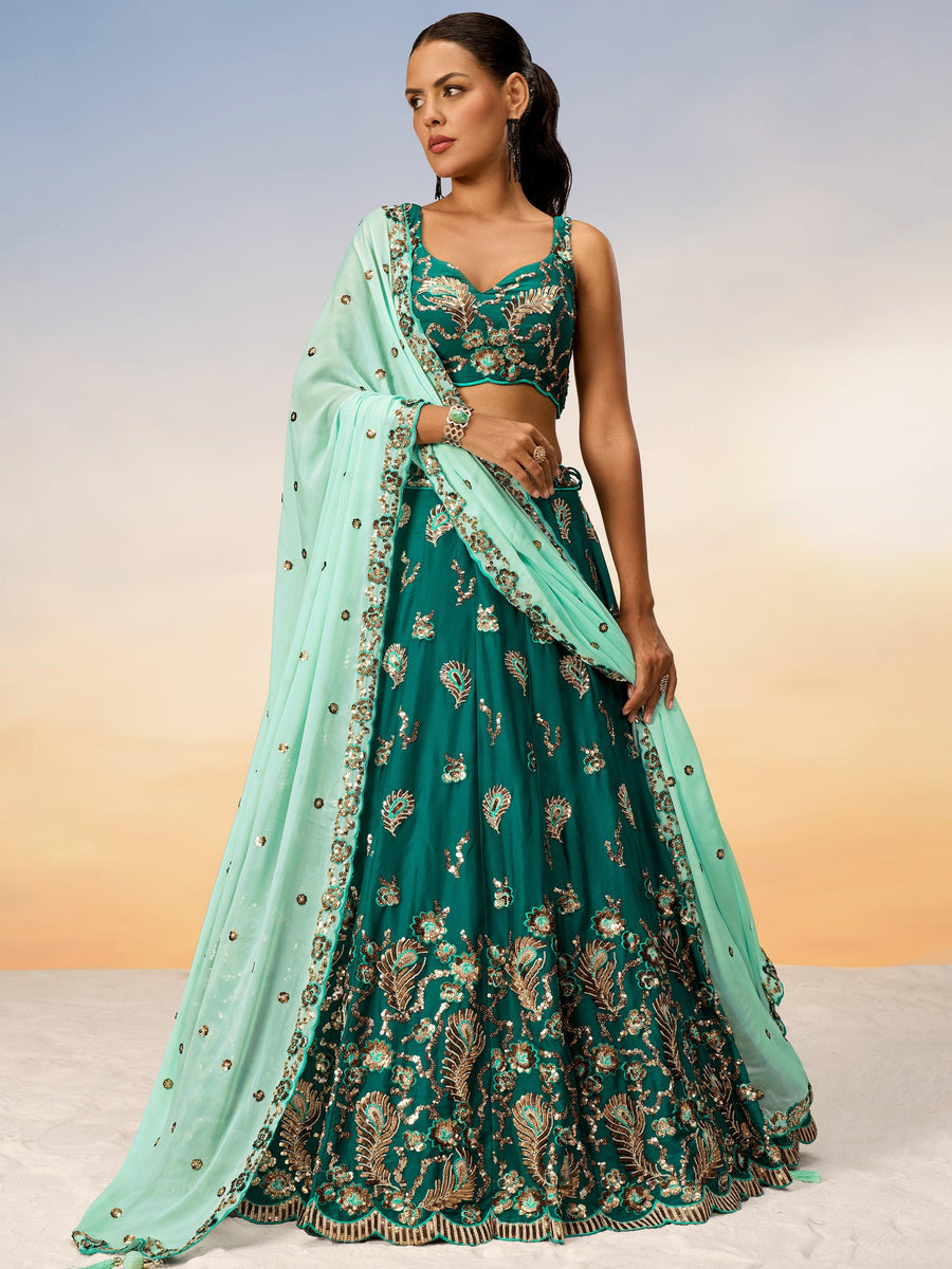 Beautiful Green Embroidered Georgette Wedding Lehenga Choli