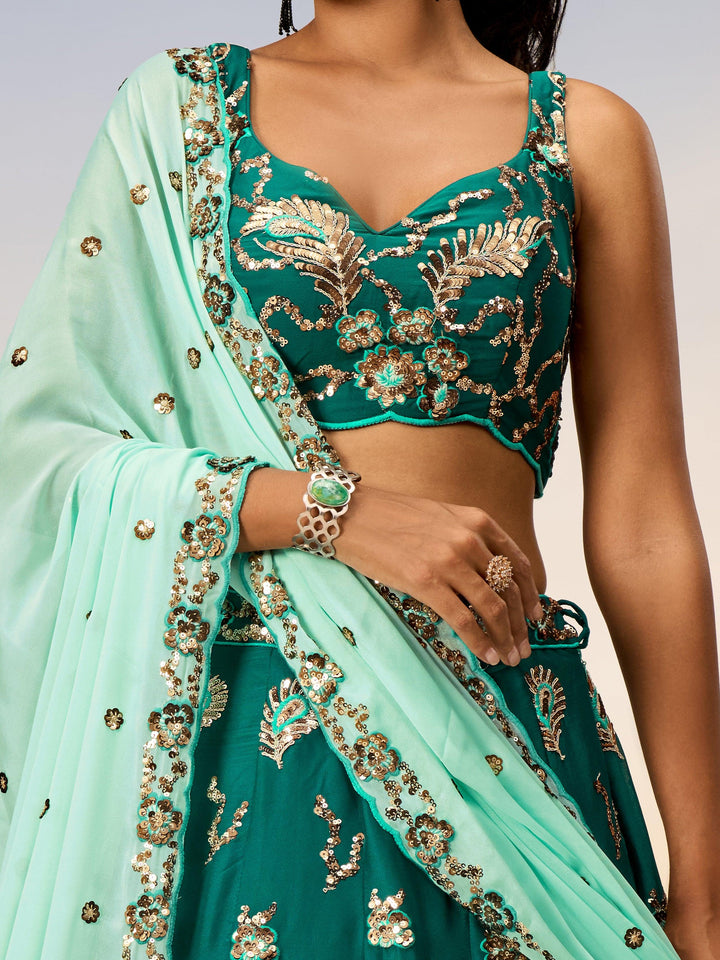 Beautiful Green Embroidered Georgette Wedding Lehenga Choli