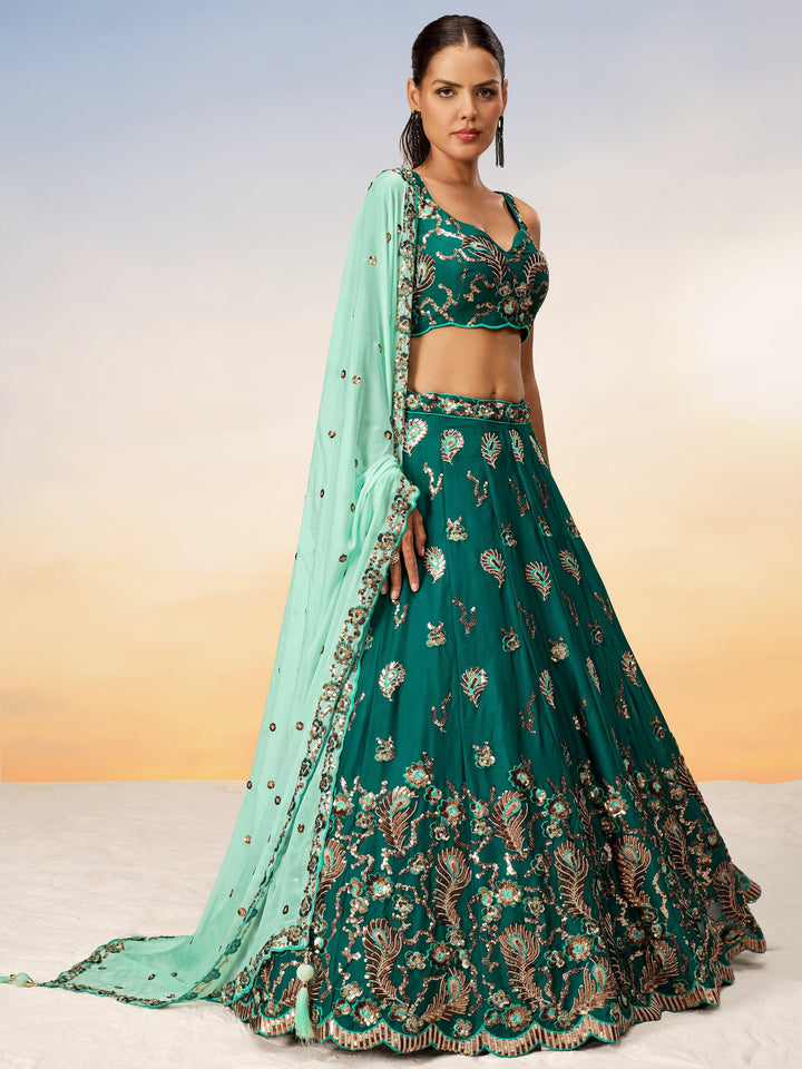 Beautiful Green Embroidered Georgette Wedding Lehenga Choli