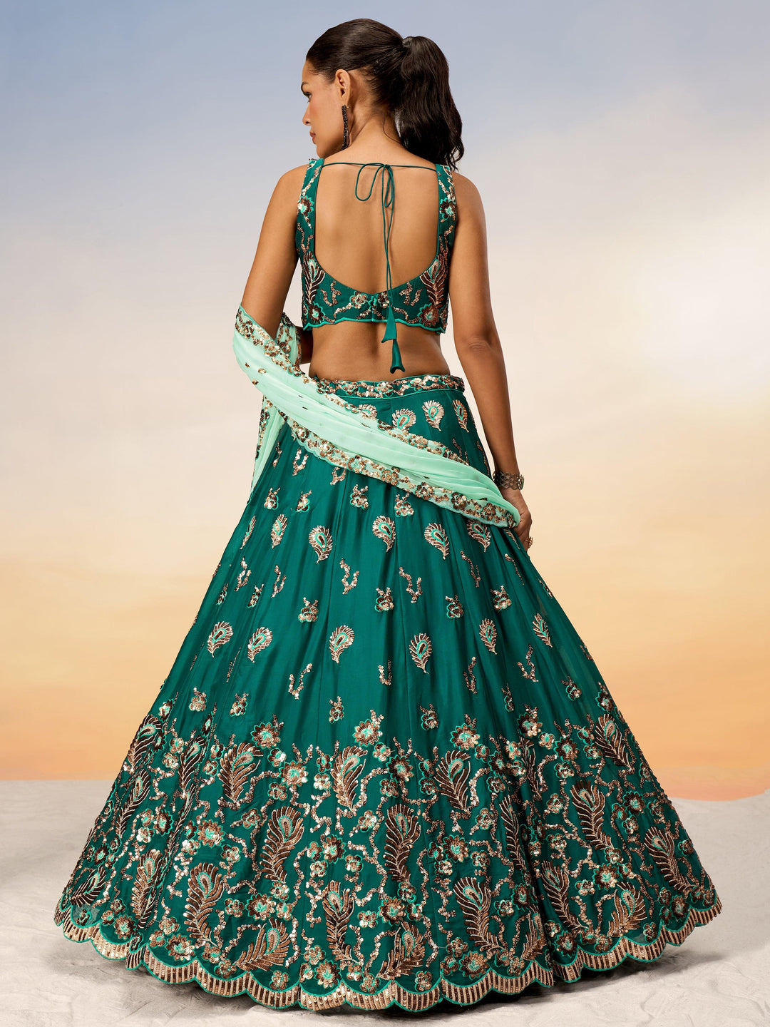 Beautiful Green Embroidered Georgette Wedding Lehenga Choli