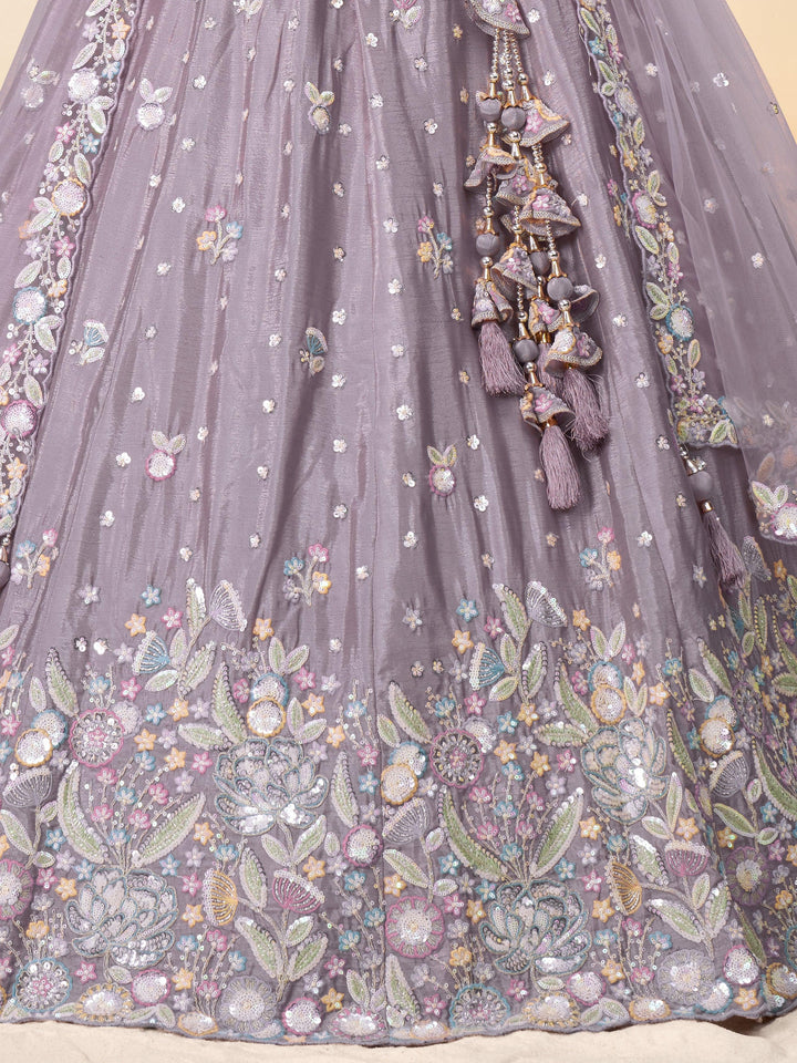 Incredible Mauve Sequins Chiffon Designer Lehenga Choli With Dupatta